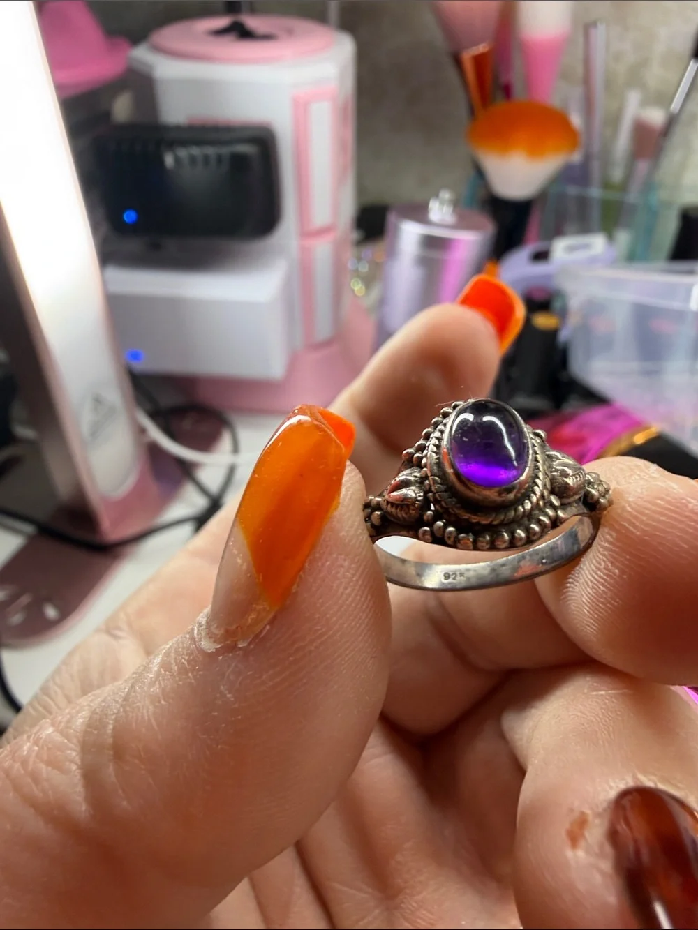 Amethyst Vintage-Style Purple Gemstone Sterling Ring size 6.5